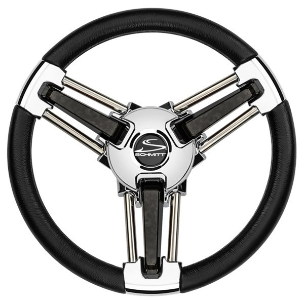 Schmitt Marine Burano Wheel 14" 3/4" Tapered Shaft Black Polyurethane w/Stainless Spoke Includes Center Cap/Nut [PU1051B1-04R]